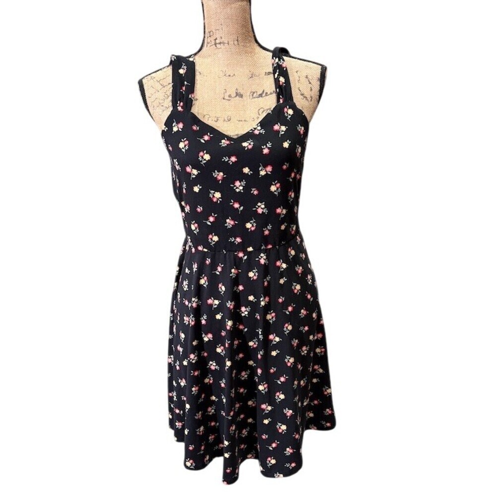 French Gray Dress Womens Size L Black Floral Fit & Flare  Coquette Dainty